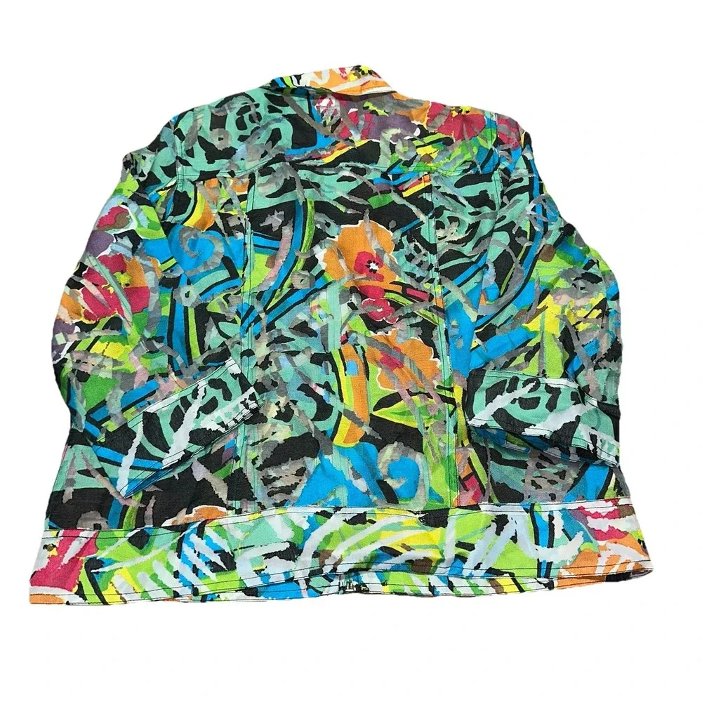 Draper's & Damon's Multicolor Abstract Art Linen Blend Zip Up Jacket Women's M - Picture 4 of 7